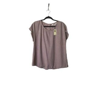 NWT Max Studio back button black & blush tiny polka dot cap sleeve blouse / top